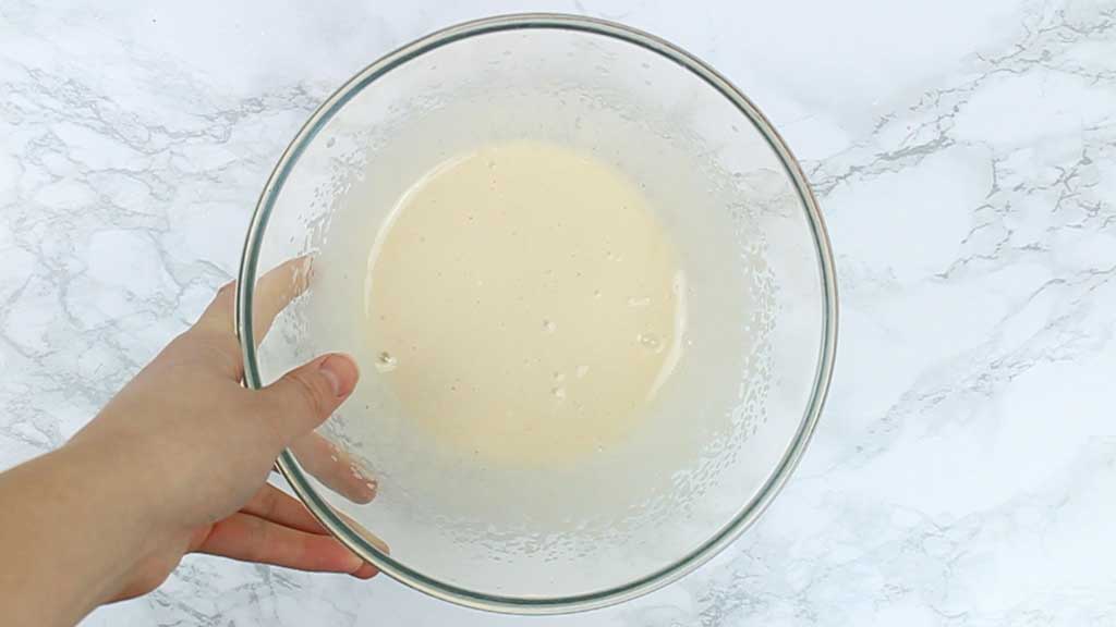 aqua faba in a bowl, turned pale and thick
