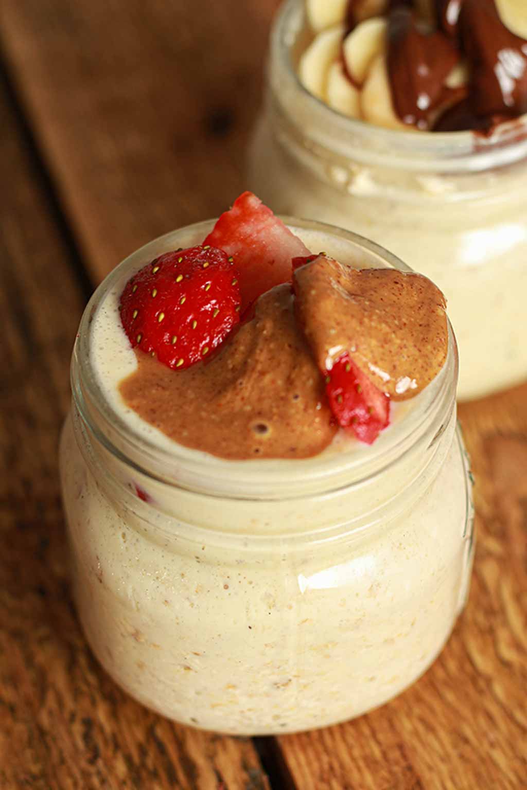 Strawberry And Peanut Butter Oats In A Jar