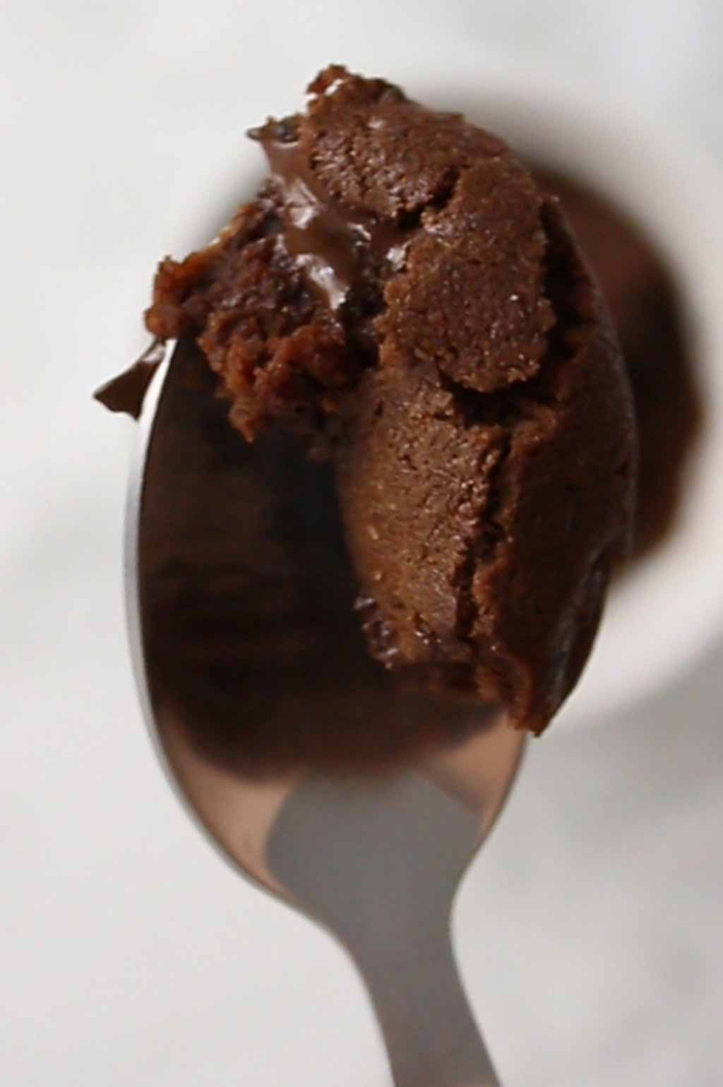 a piece of brownie on a spoon