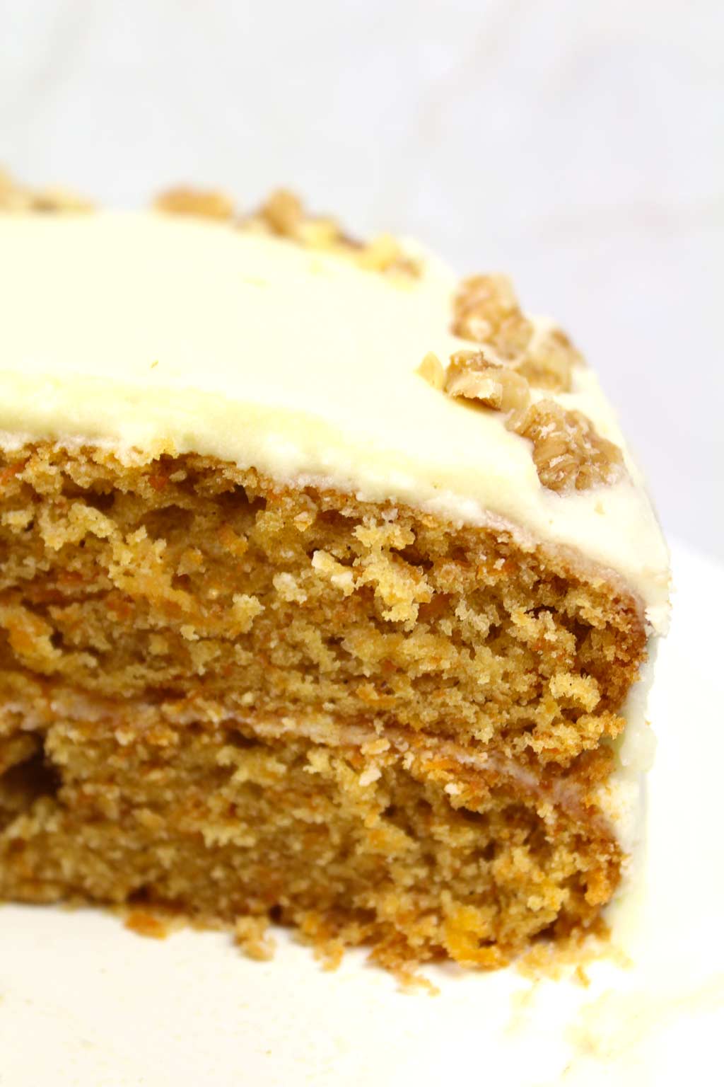 close up of the sliced carrot cake