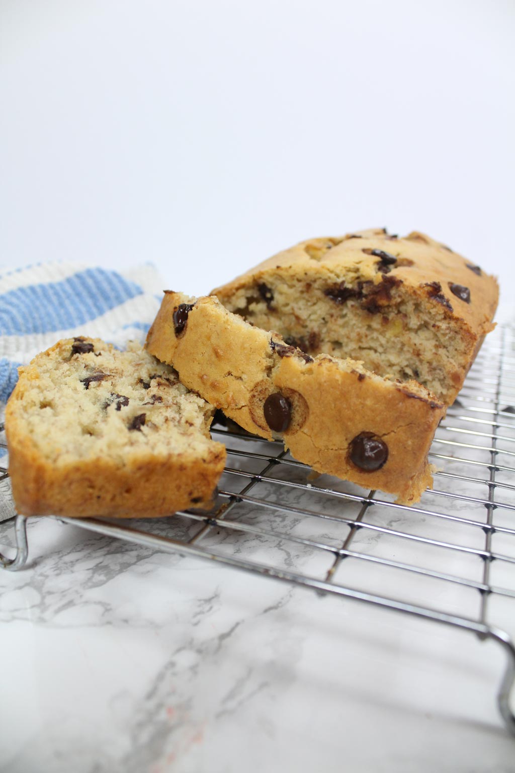 chocolate chip banana bread on wire rack