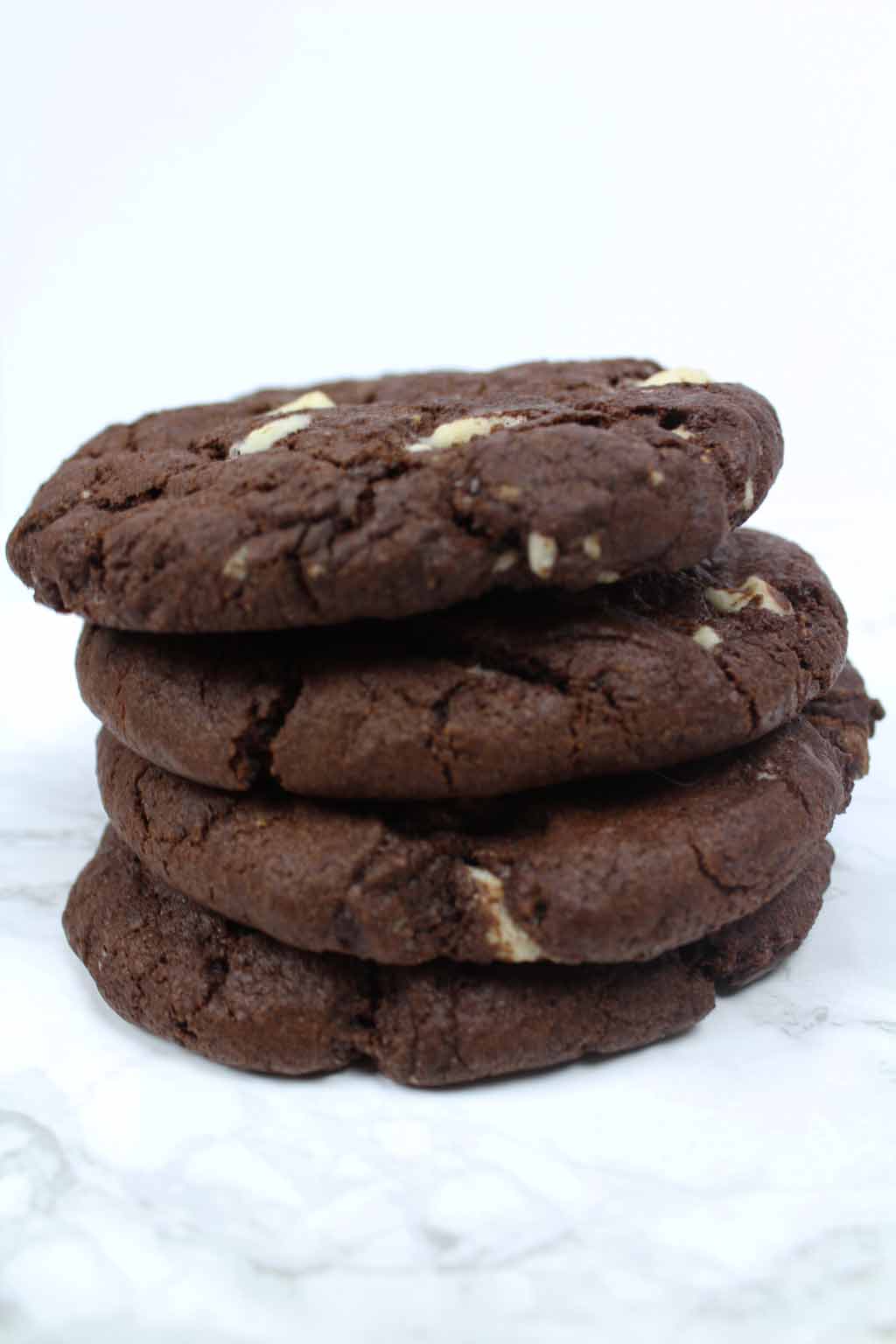 stack of 4 double chocolate cookies