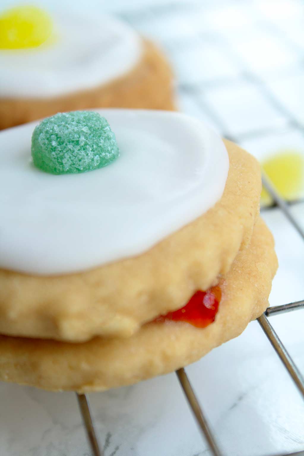 empire biscuit with green jelly tot on top