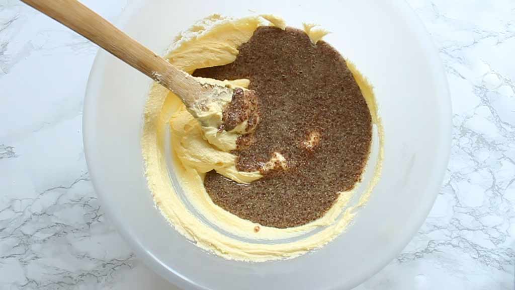 adding flax seed mixture to the butter and sugar