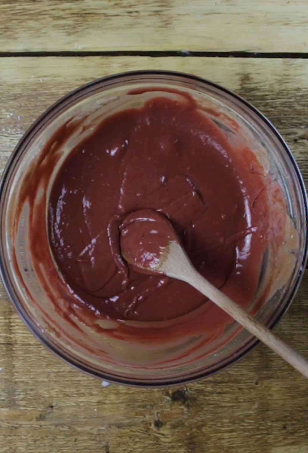 Red Cake Batter In A Bowl
