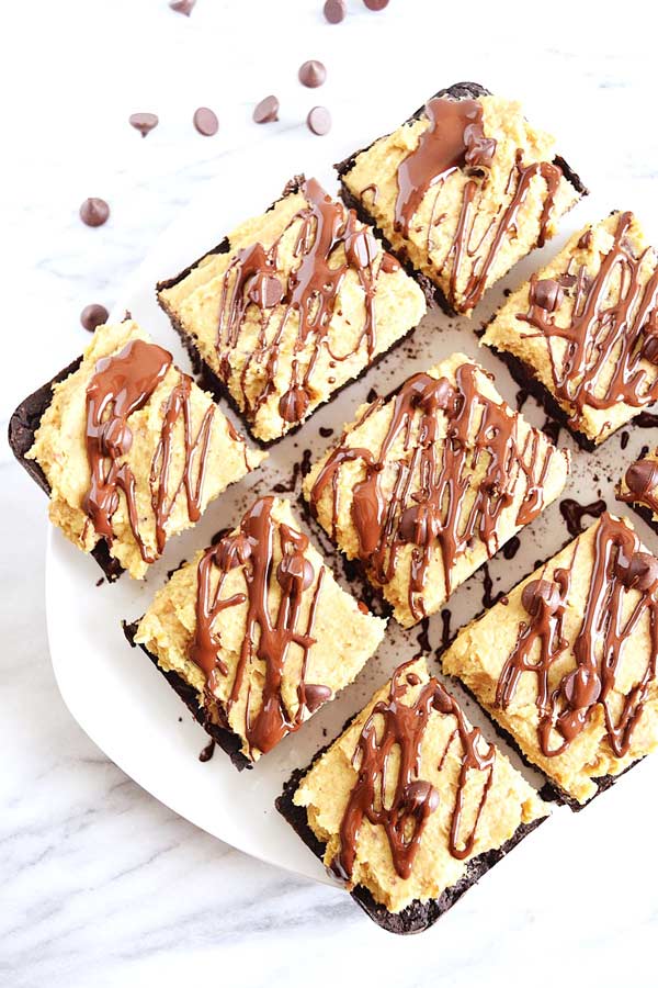 squares of cookie dough brownies