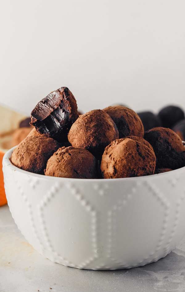 a bowl full of chocolate orange truffles