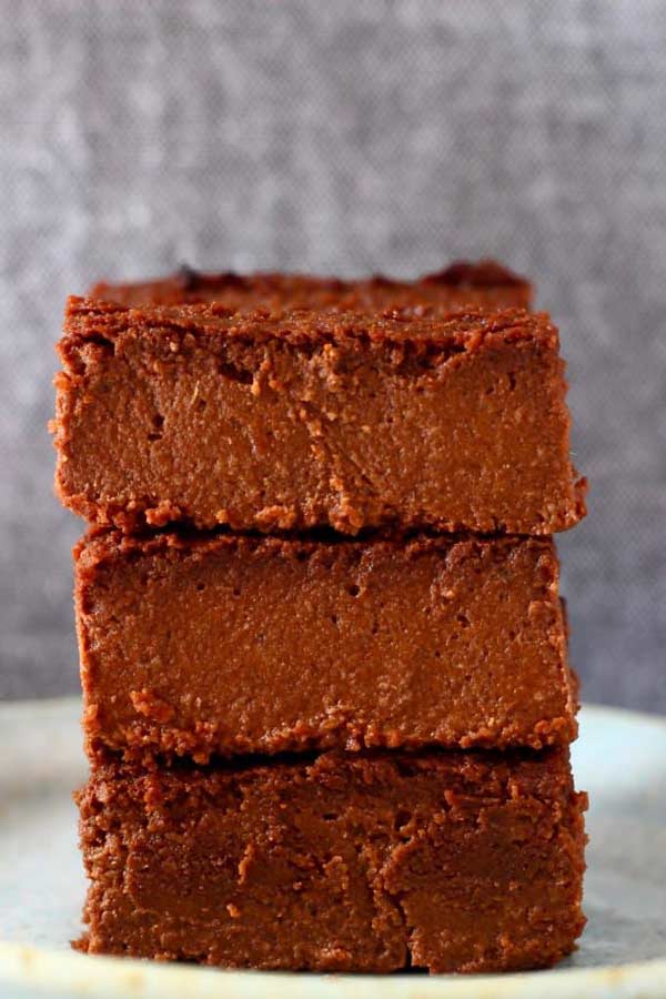 a stack of 3 sweet potato brownies