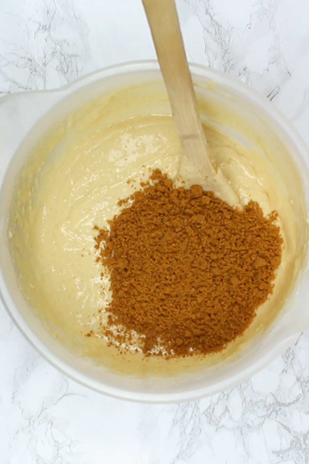 biscuit crumbs in the cake batter