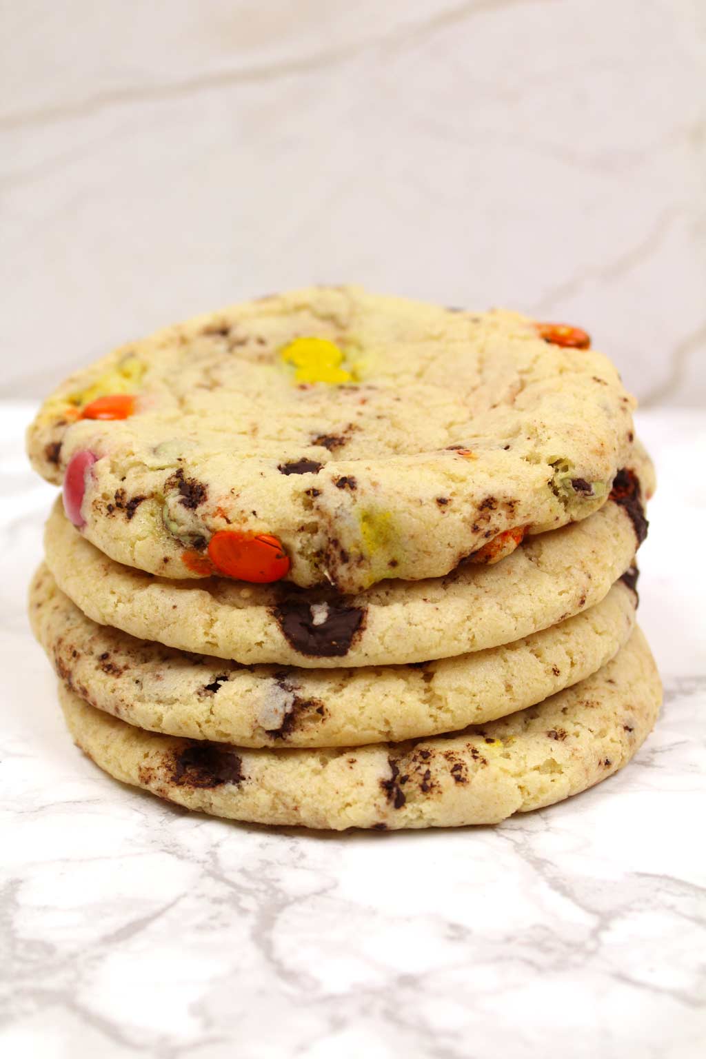 stack of rainbow chip cookies