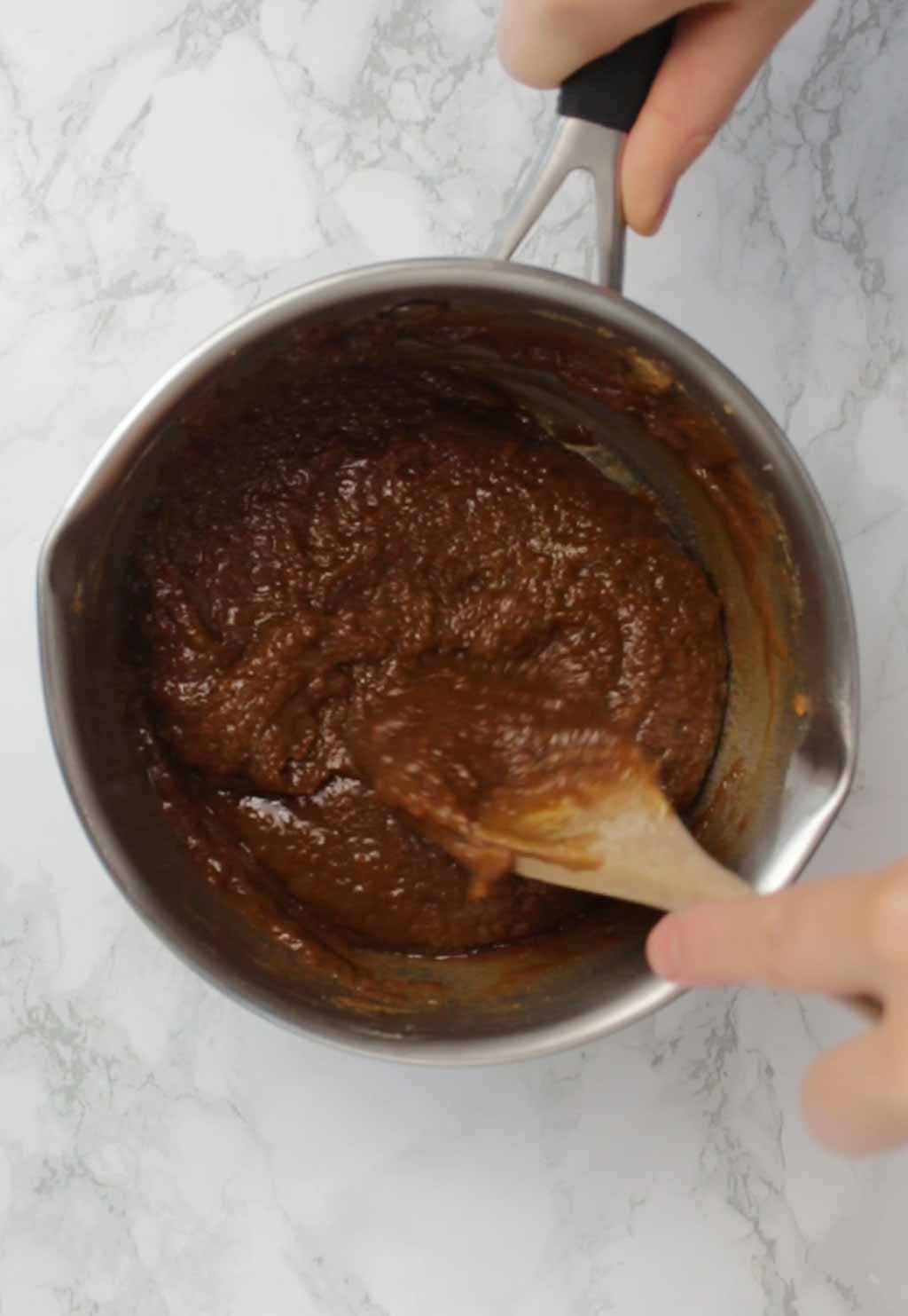 Wet Mixture in a silver saucepan