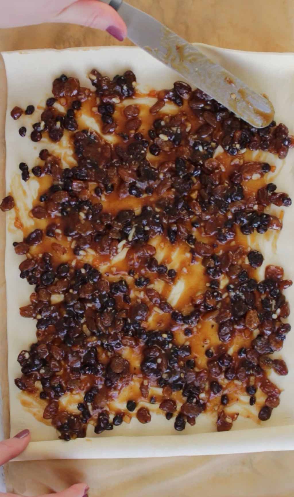 Spreading Mincemeat Over The Puff Pastry Sheet