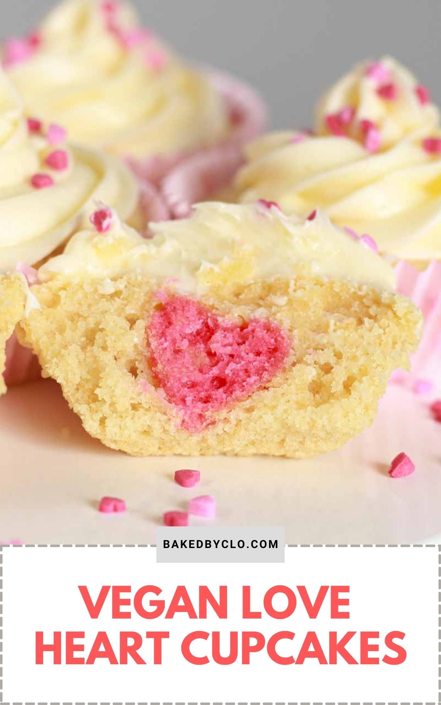Pinterest pin of heart filled cupcake