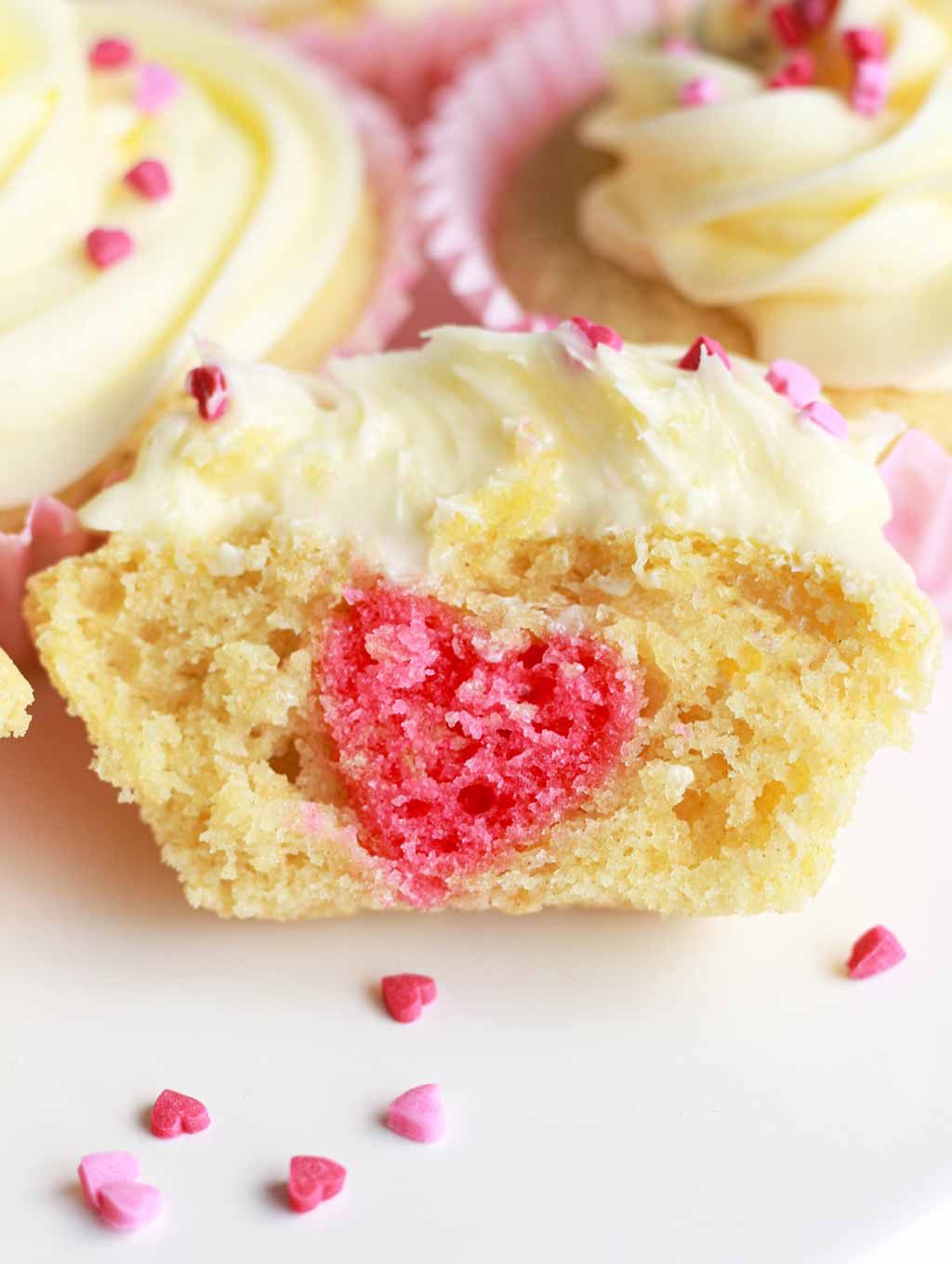 Pink Love Heart Showing Inside Of Cupcakes