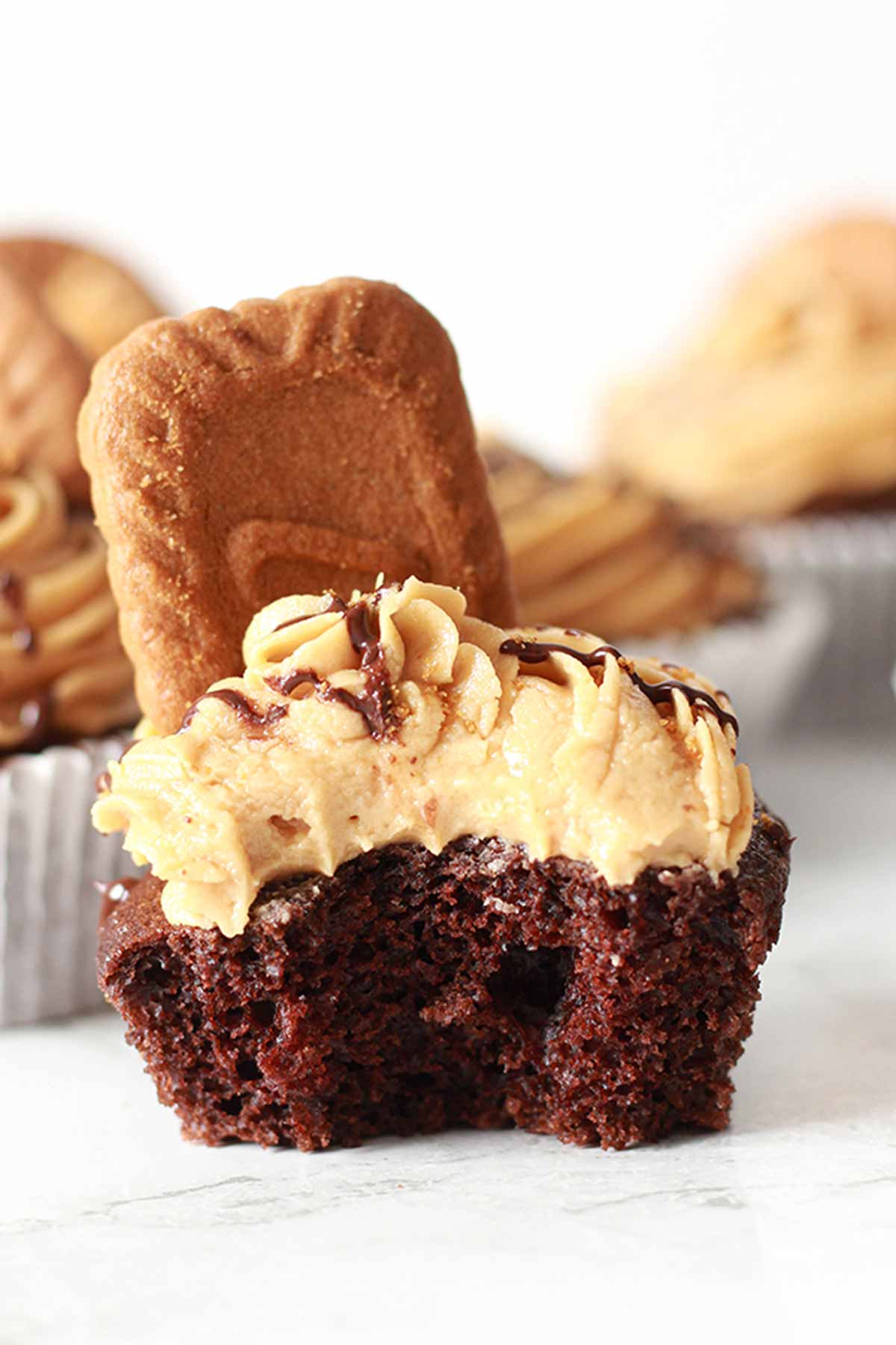 Chocolate Biscoff Cupcake With A Bite Taken Out