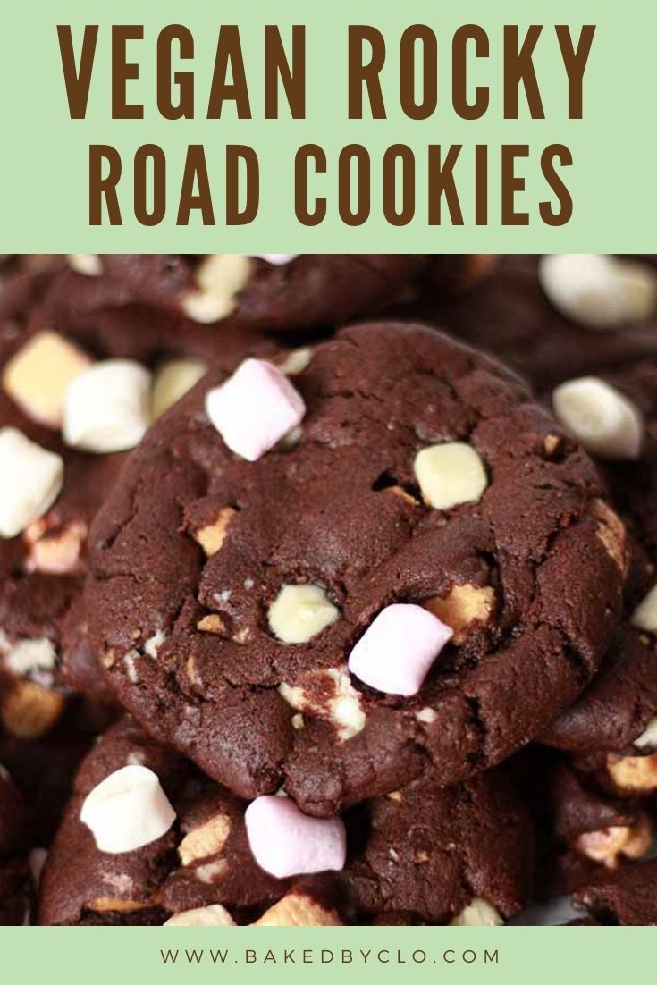Pinterest Pin With Image of Vegan Rocky Road Cookies
