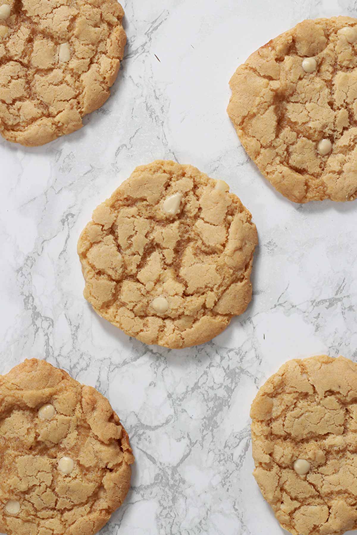Gluten Free Macadamia Cookies Laying On A White Backdrop