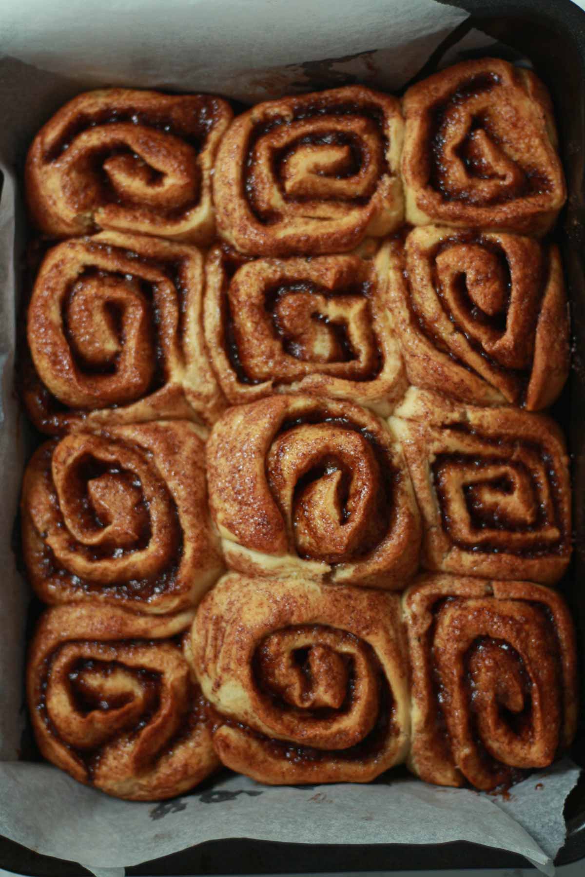 Picture Of Freshly Baked Cinnamon Rolls In Tin