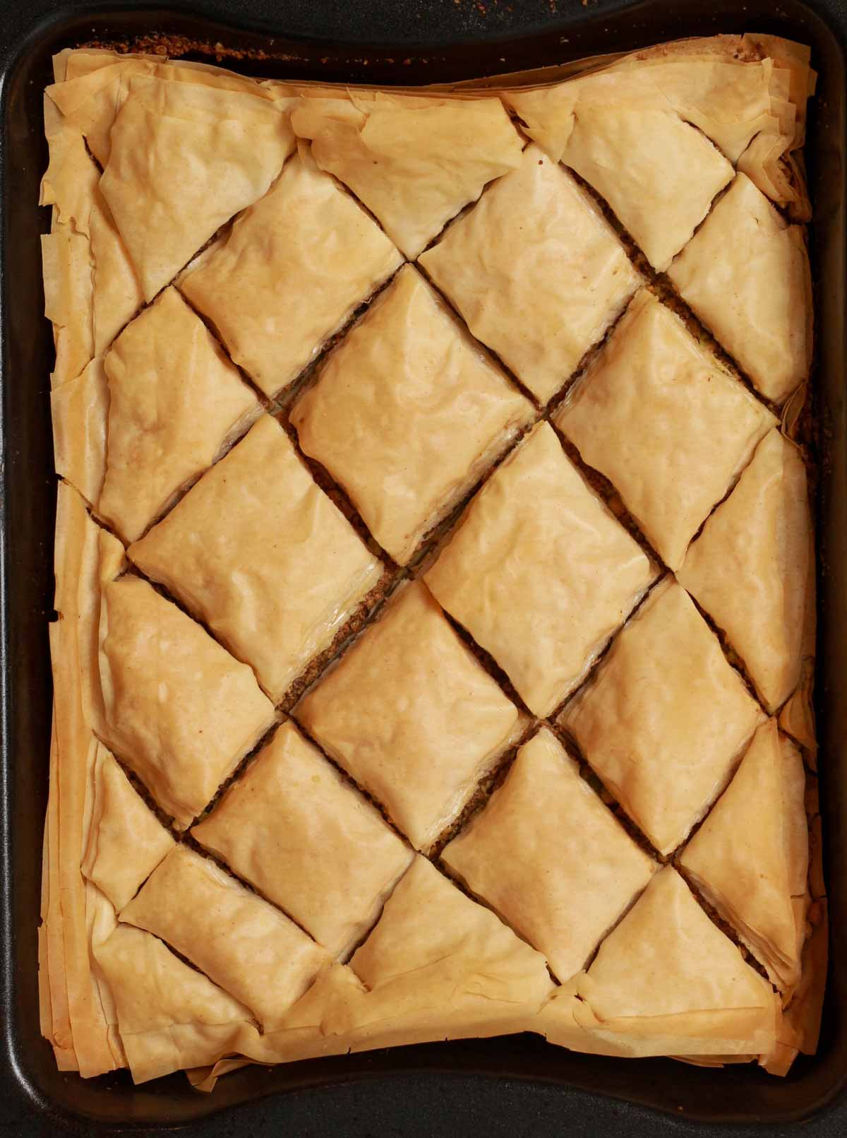 Baklava In Tray After Baking