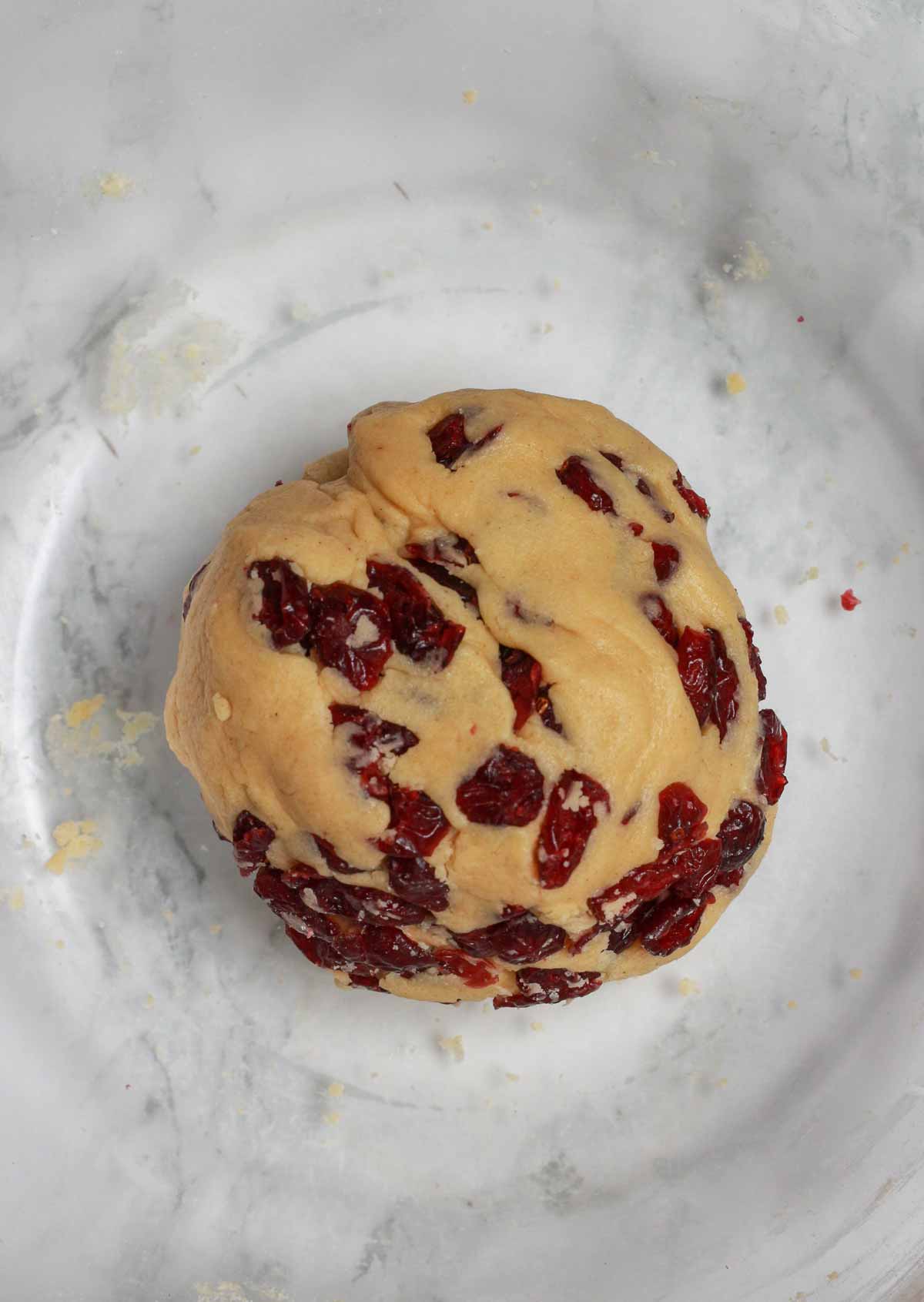 Ball Of Shortbread Dough With Cranberries In It