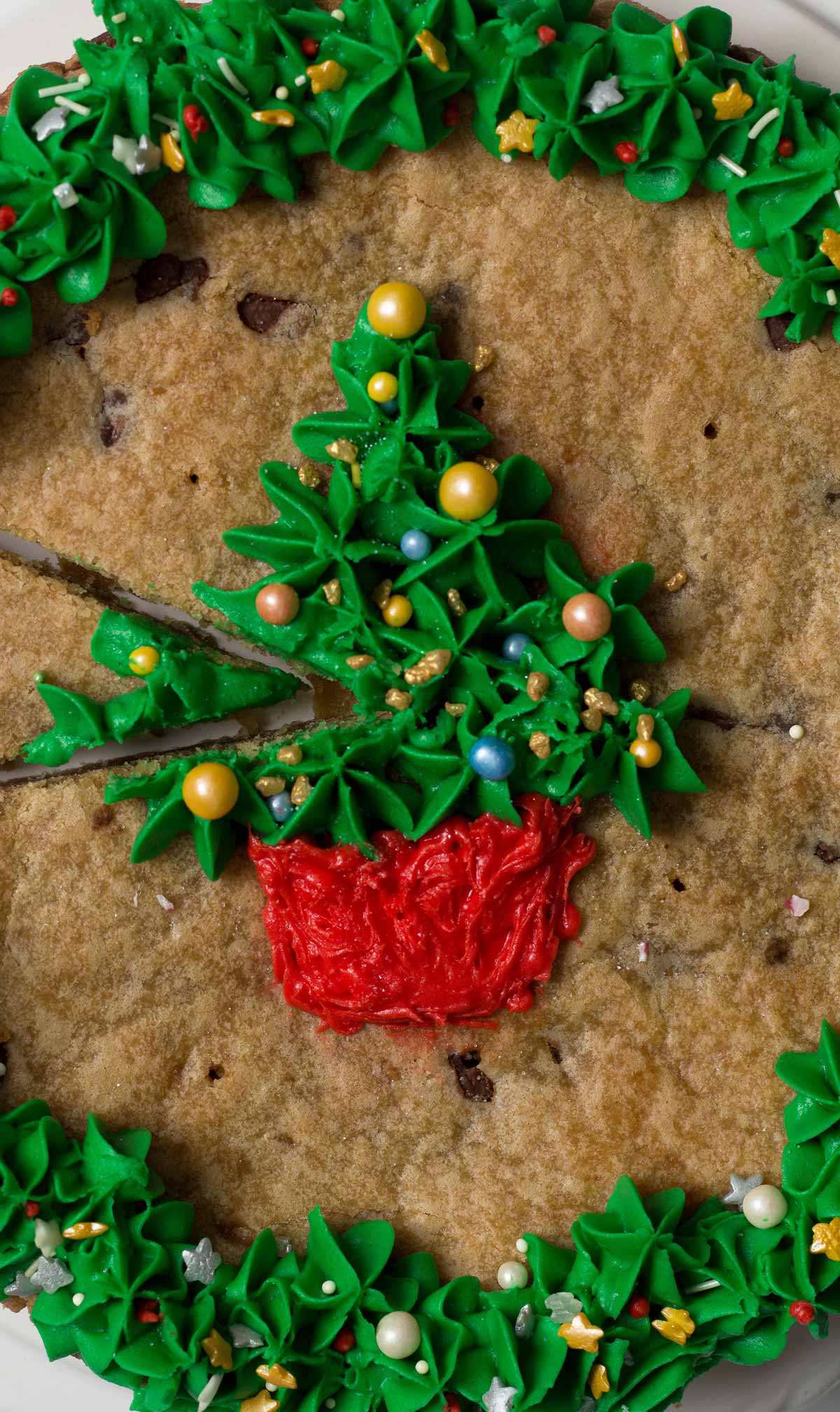 Close Up Of Christmas Tree Piped Onto Cookie With Icing