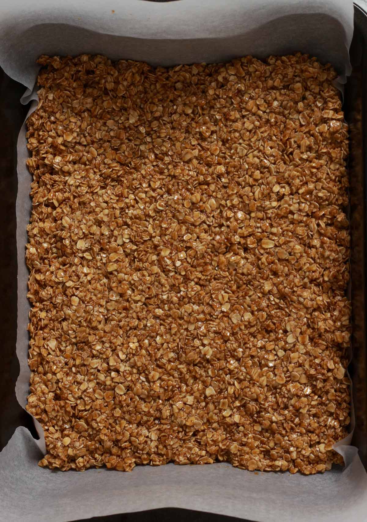 Flapjacks Pressed Into Lined Baking Tin