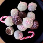 plate full of dark and white chocolate peppermint truffles