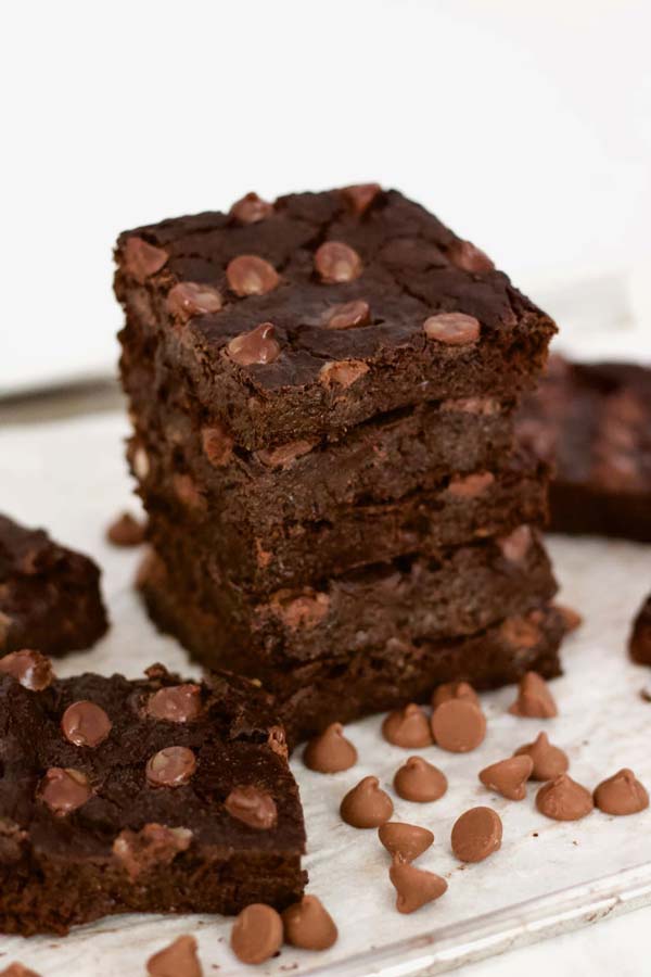 Stack of chocolate chip brownies