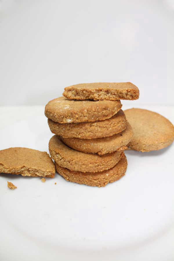 stack of cookies on a white plate