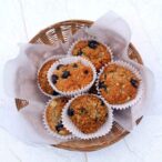 vegan blueberry muffins in a basket
