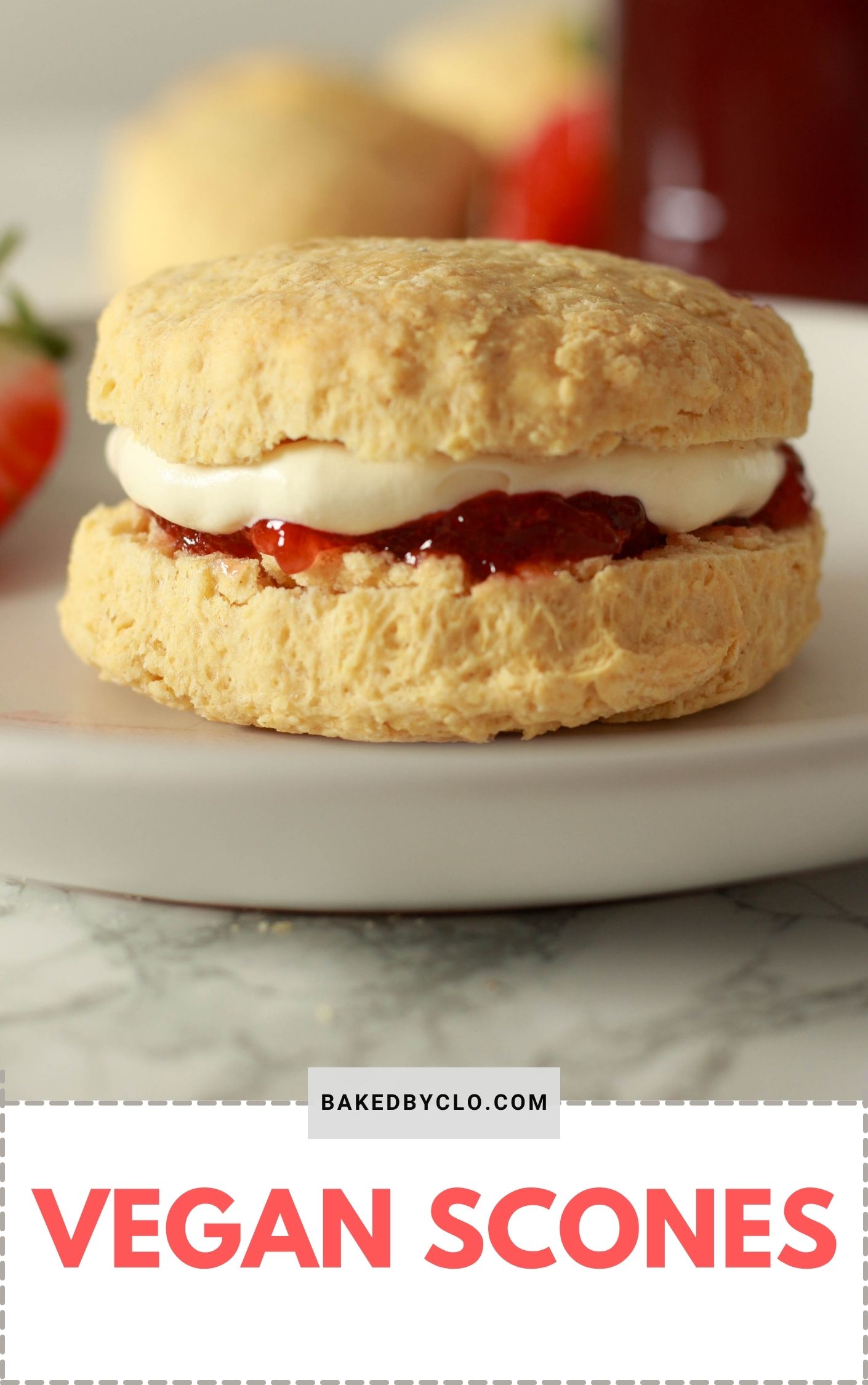 Pin image of a scone above pink text that says "vegan scones"