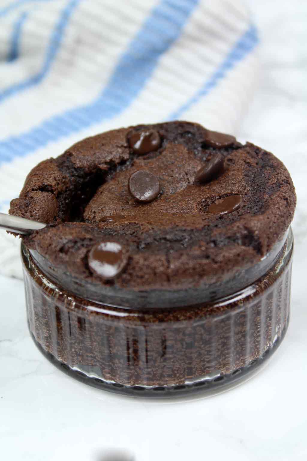 Picture of a vegan mug brownie inside of ramekin