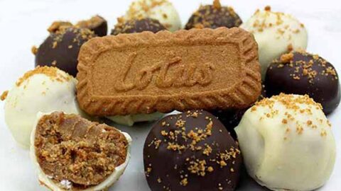 a group of truffles with a Lotus Biscoff cookie in the centre