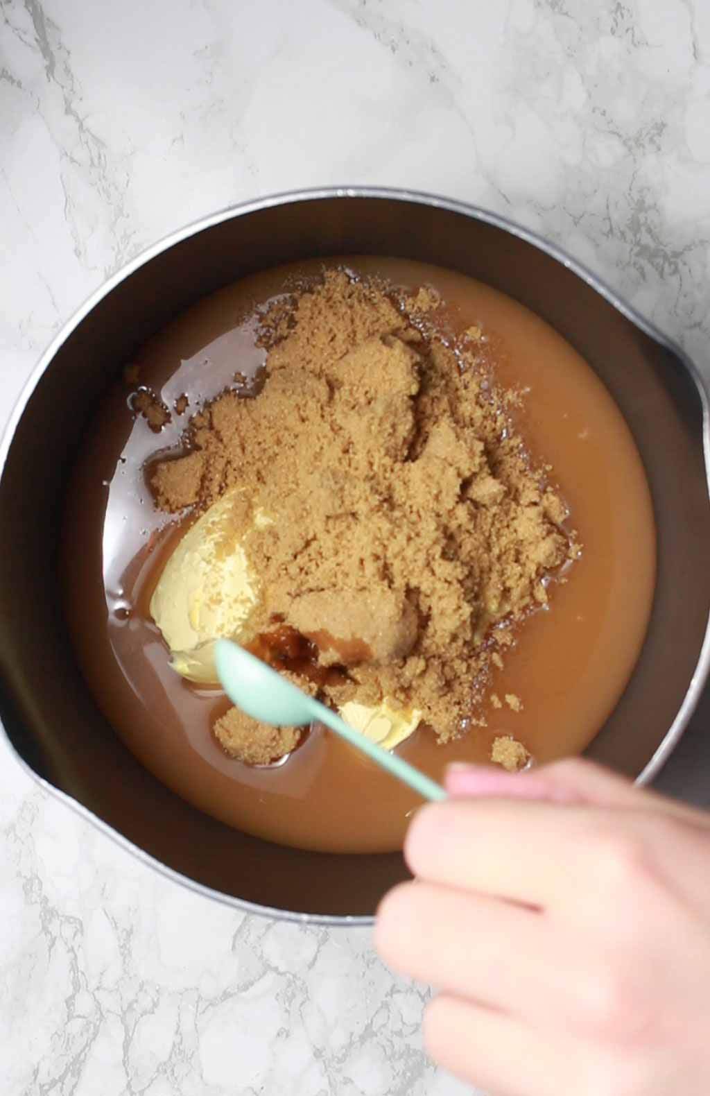 Condensed Milk Caramel Ingredients In Pot