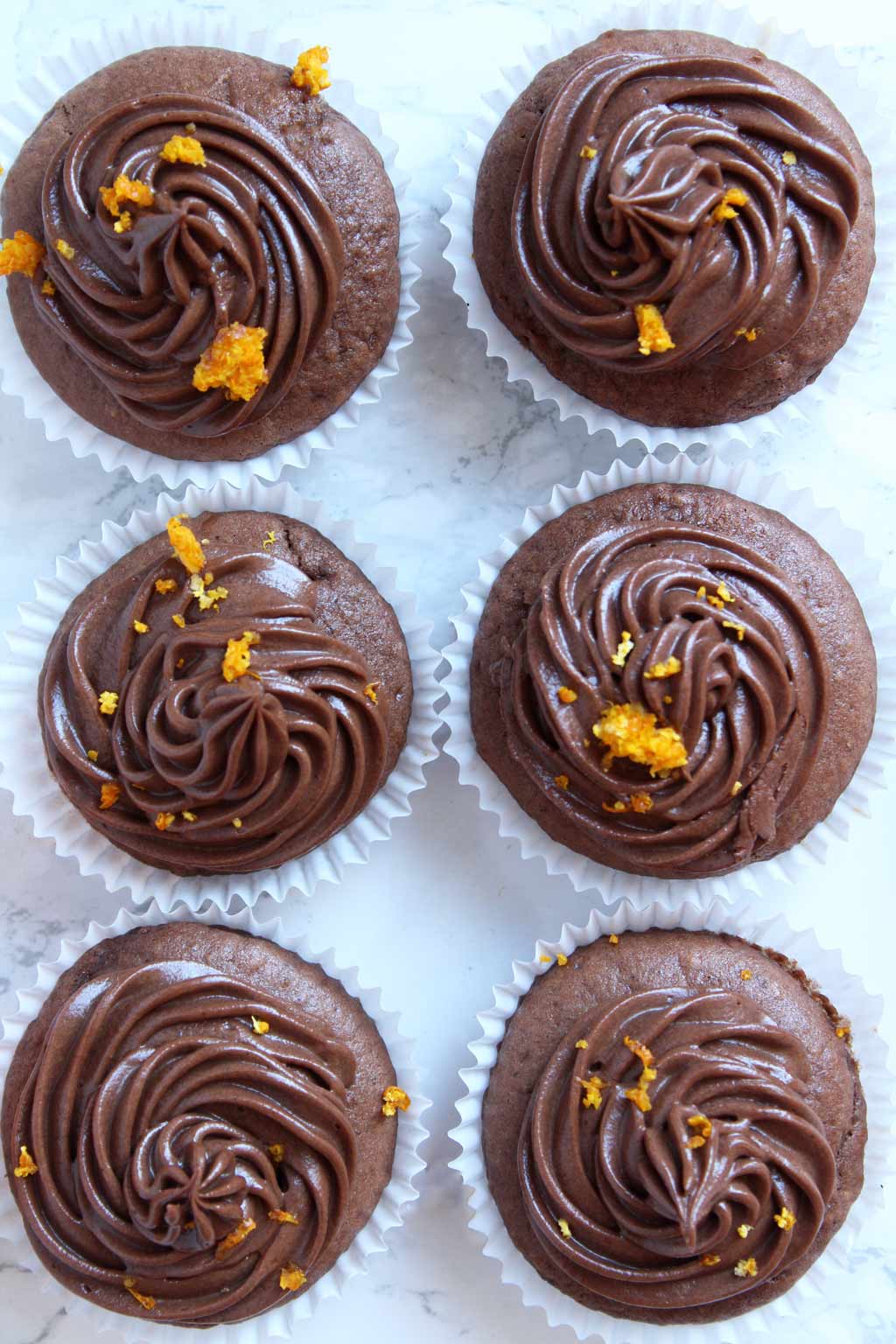 overhead shot of chocolate orange cupcakes