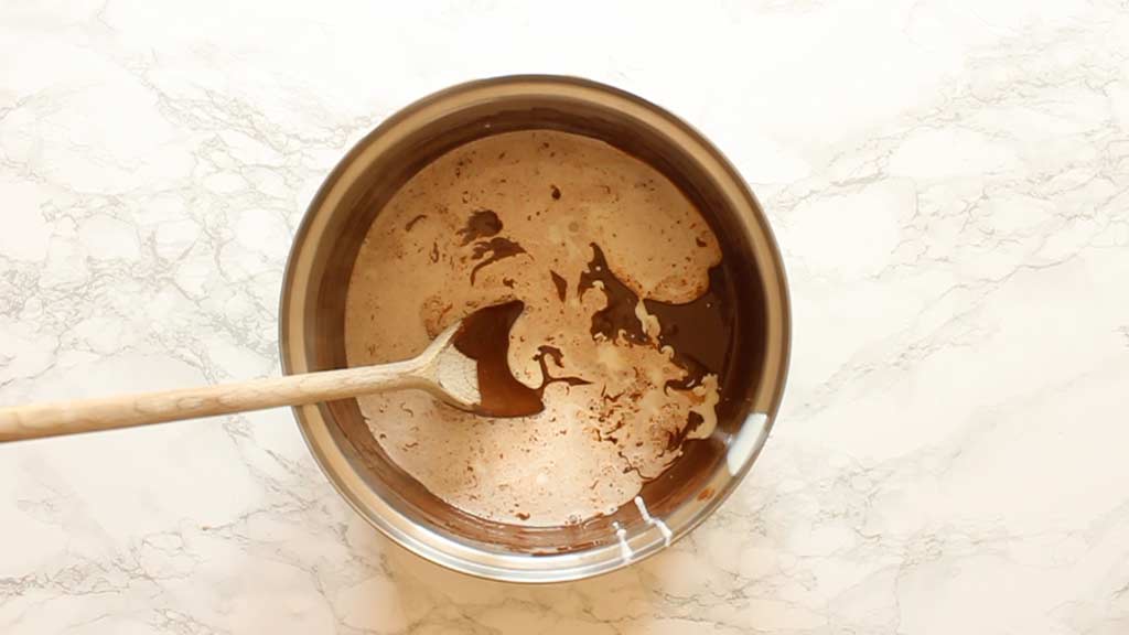 soy cream and chocolate in a pot together