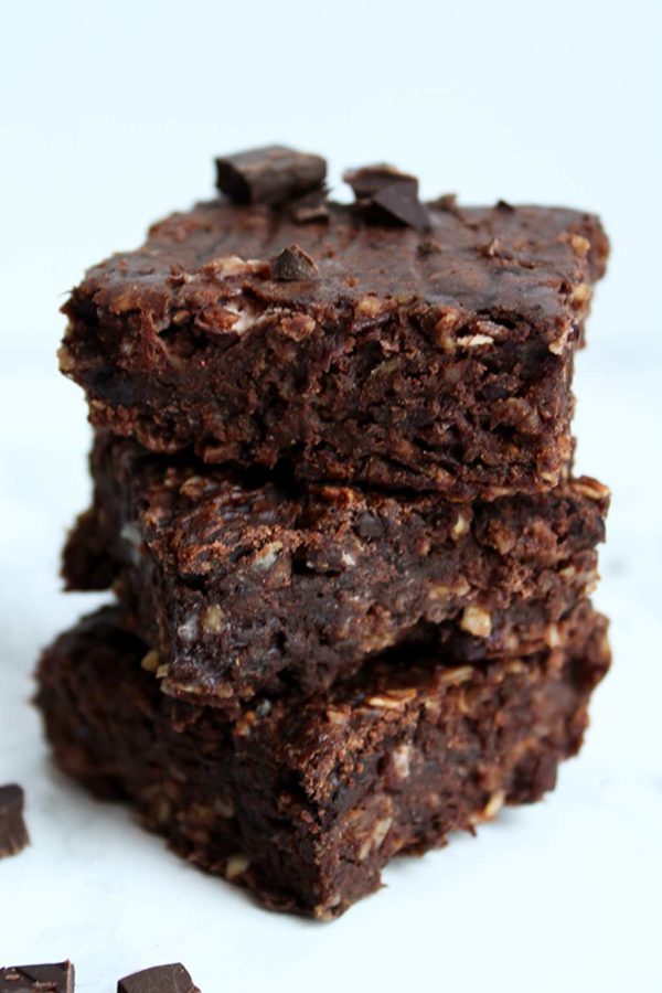 stack of 3 vegan black bean brownies