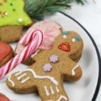 vegan gingerbread cookies - a gingerbread man on a plate