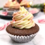 candy cane cupcake with buttercream swirl on top