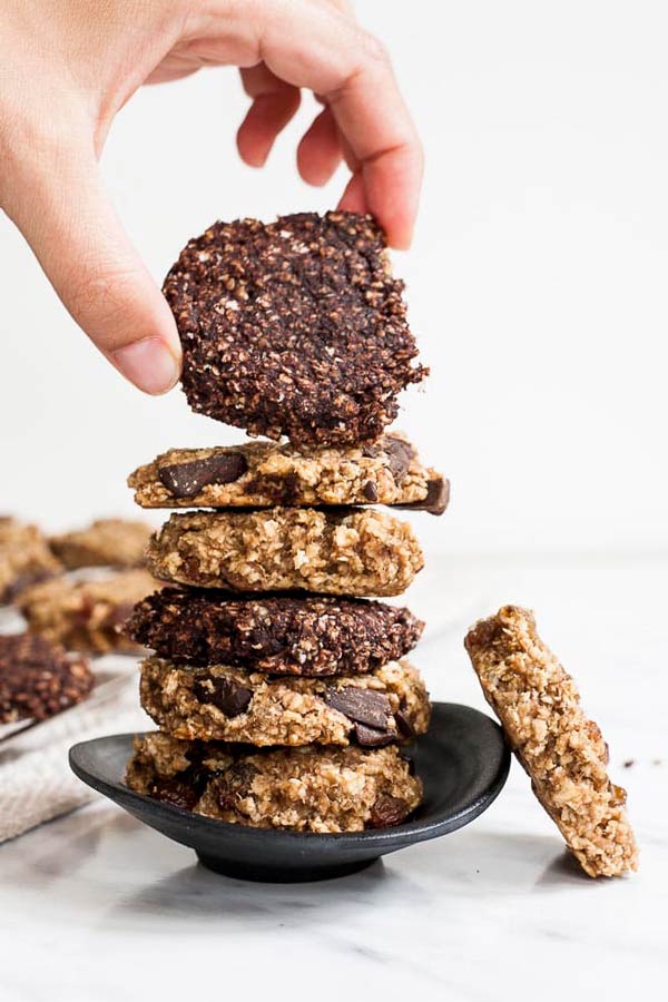 a stack of banana peanut butter cookies on a plate