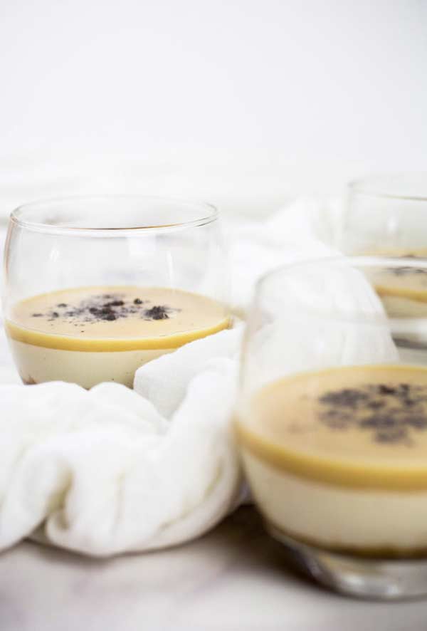 close up of salted caramel pots