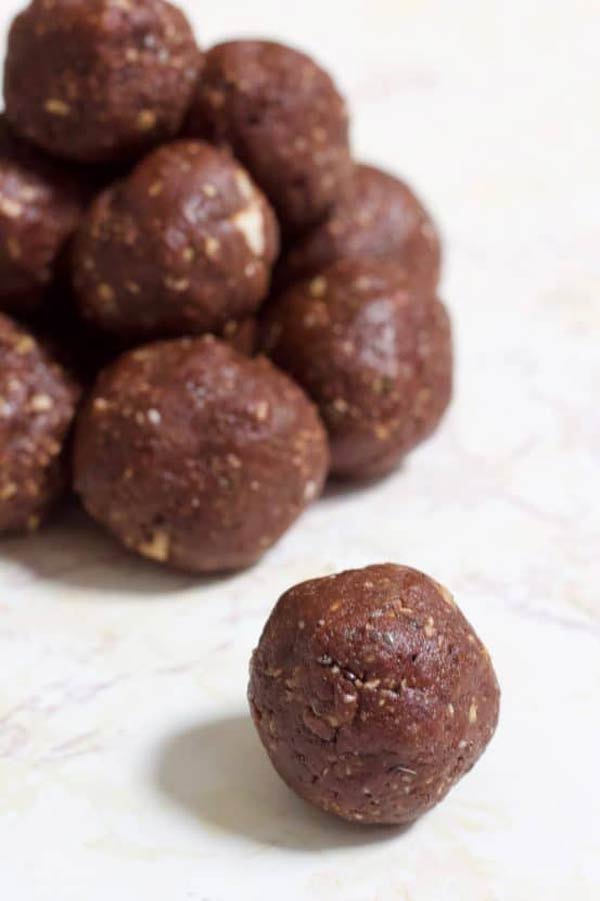 a few healthy vegan dessert Reeses bites on a worktop