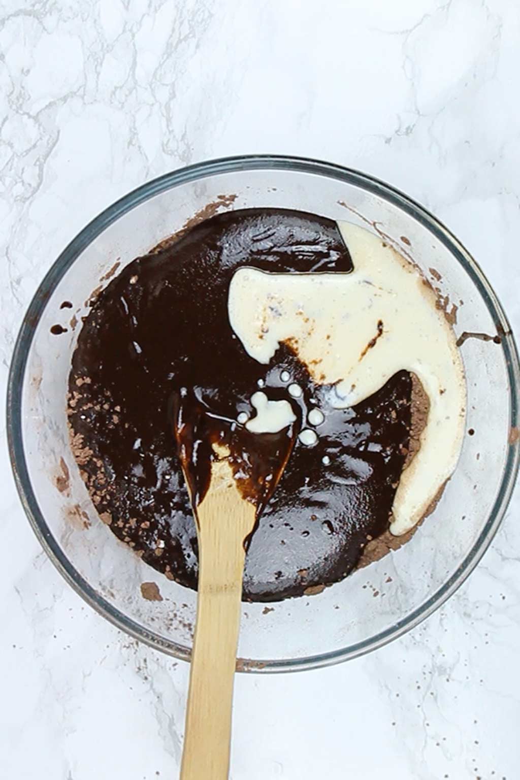 melted chocolate in a bowl with buttermilk