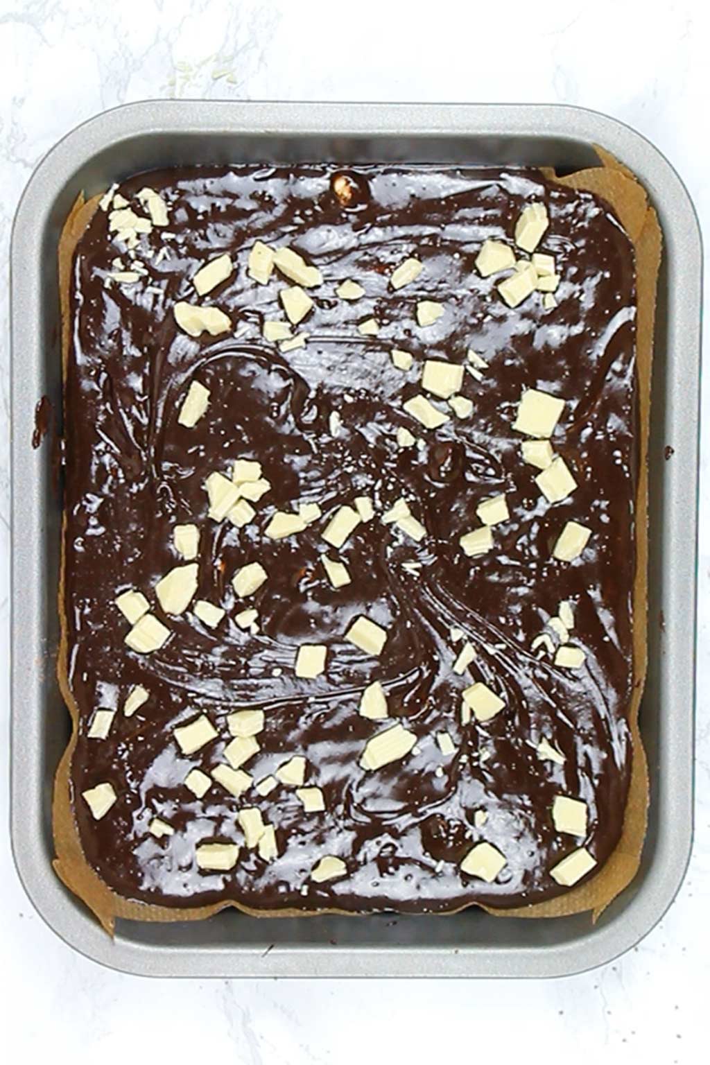 brownie batter in a pan