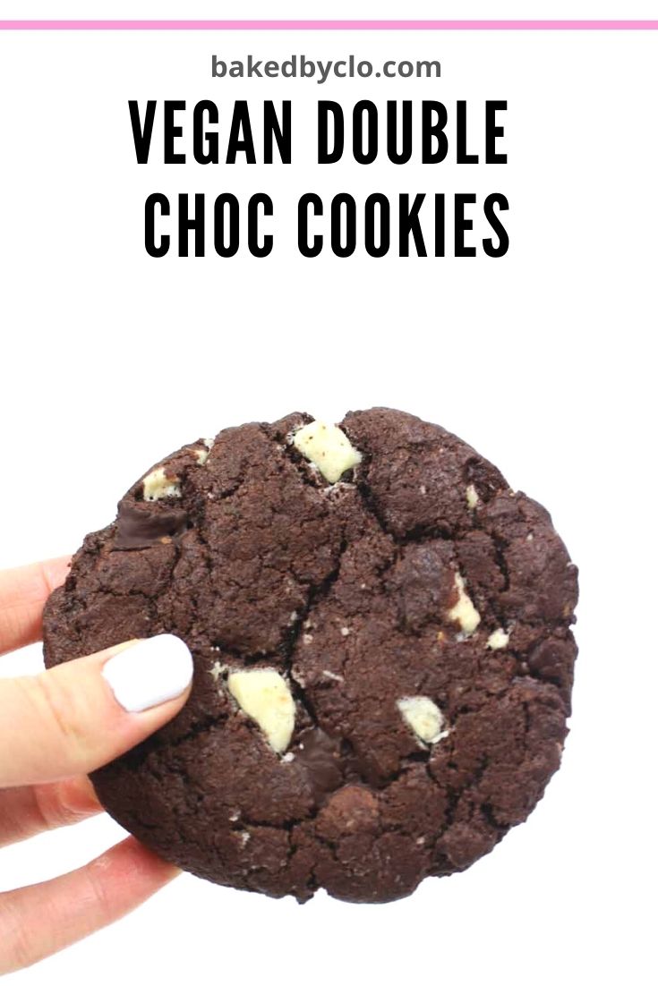 pinterest pin- vegan double choc cookies