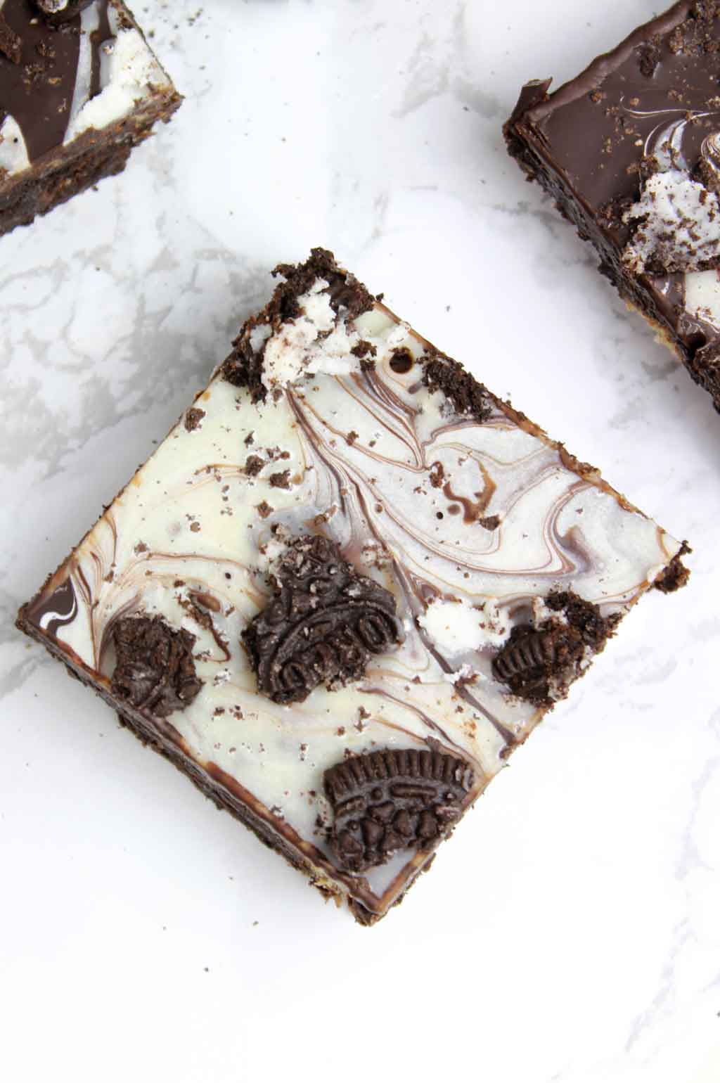 overhead shot of a slice of Oreo tiffin