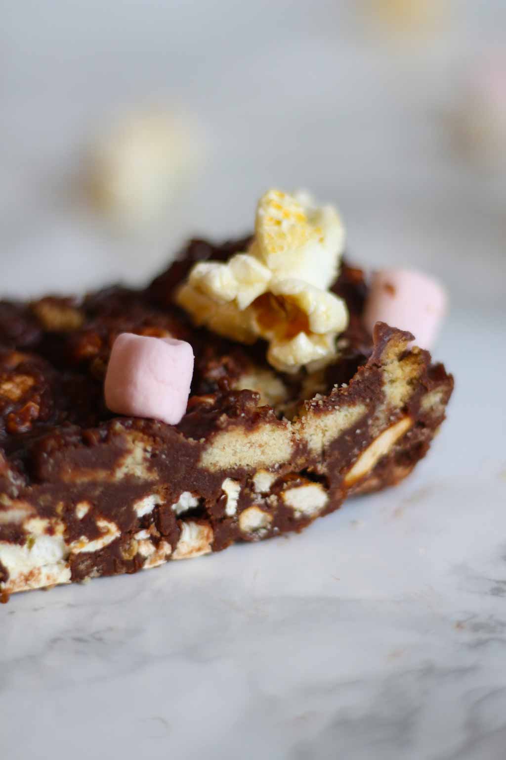 A close up of a slice of dairy-free Rocky Road