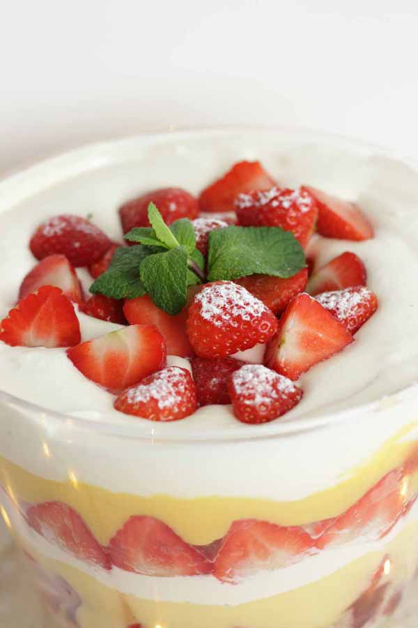 close up of the top of the Strawberry Trifle