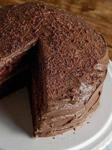 Thumbnail image of fudge cake with a slice missing