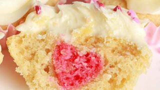 thumbnail image of a cupcake cut in half, showing a pink love heart baked inside